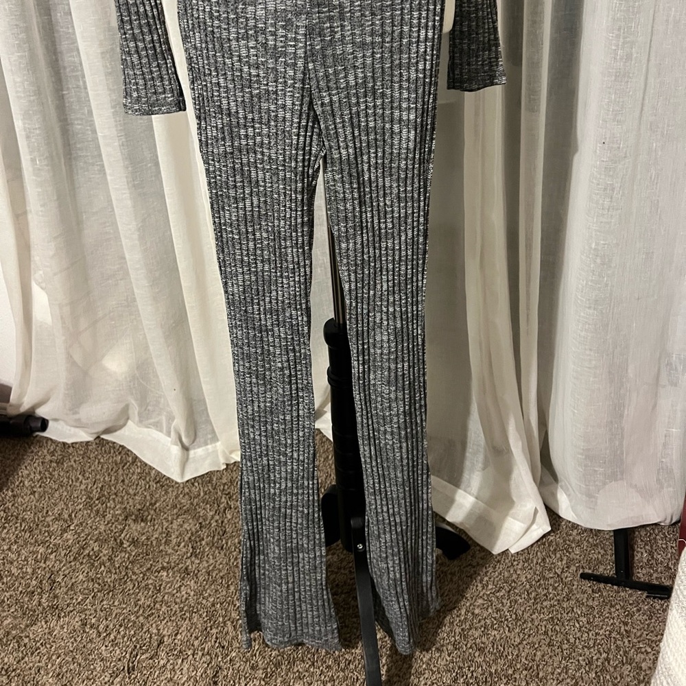 PrettyLittleThing Charcoal Ribbed Pants - Picture 2 of 4